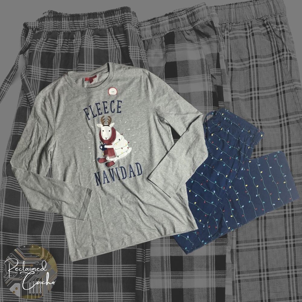 Holiday Family PJs Blue and Grey Holiday Lights 2 Piece Set - Size Small